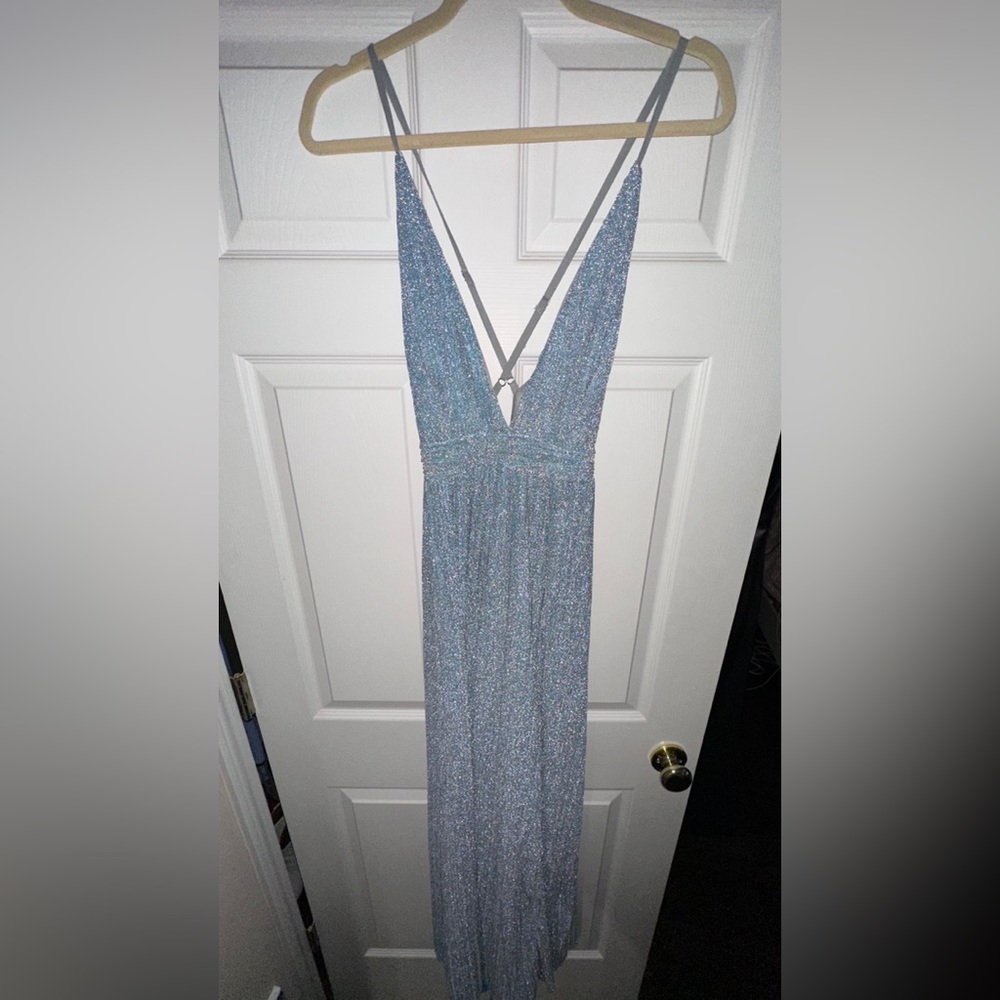 NWT Icy Blue Metallic Formal Dress